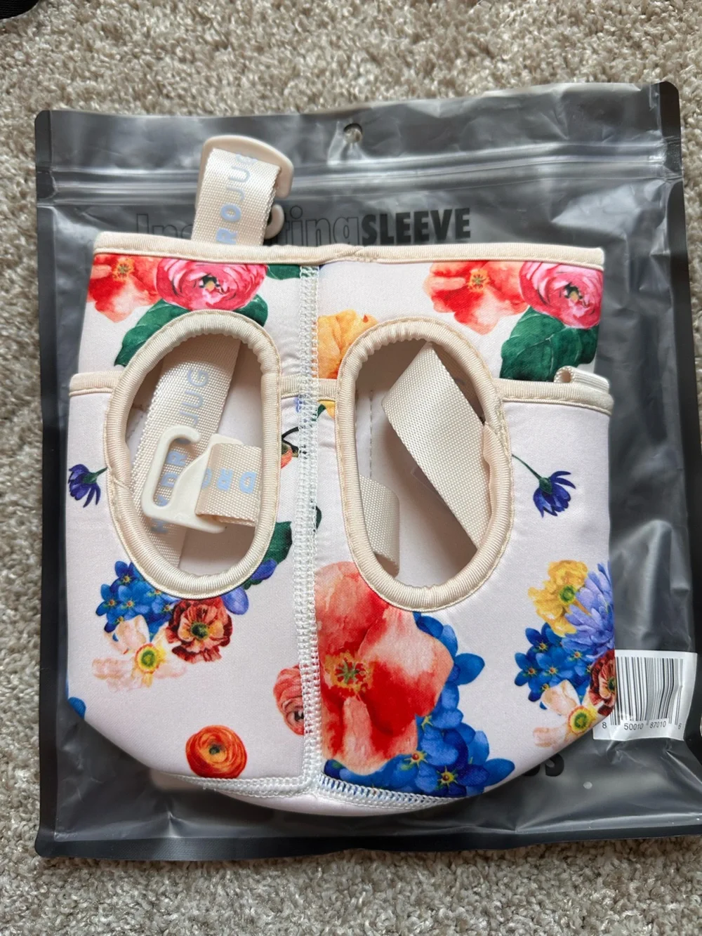 HydroJug Floral Neoprene Sleeve in White with Multicolor Flowers